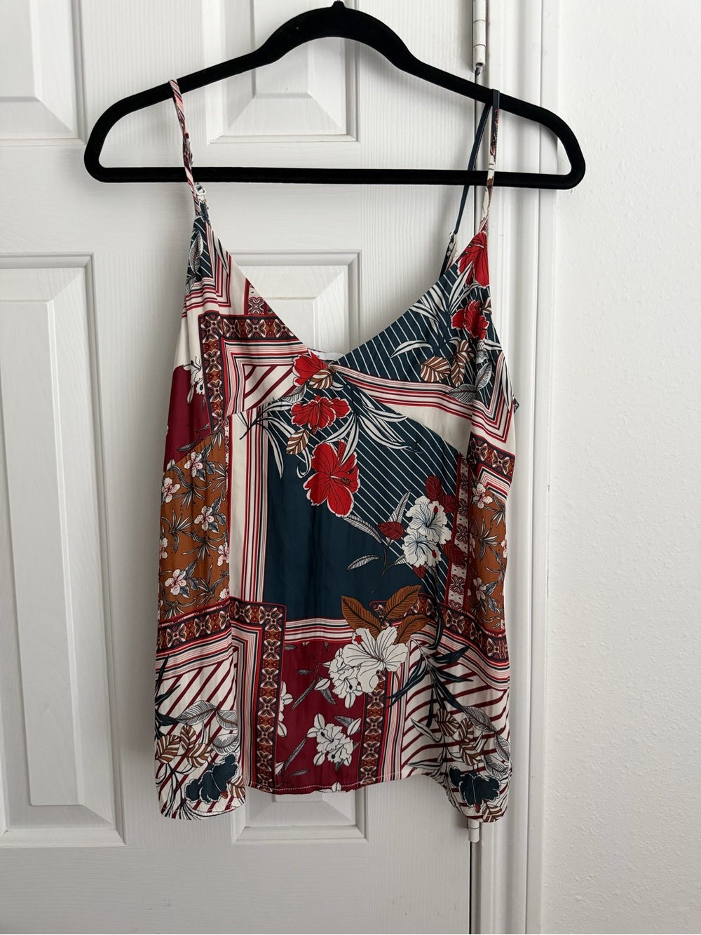 Lefties Patchwork V-Neck Spaghetti Strap Tank Top - Multi
